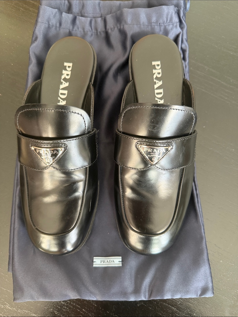 Prada Black Leather Backless Loafers